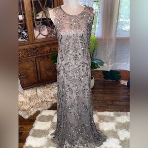 Pisarro Nights Gray Sleeveless Scoop Neck Maxi Gown
